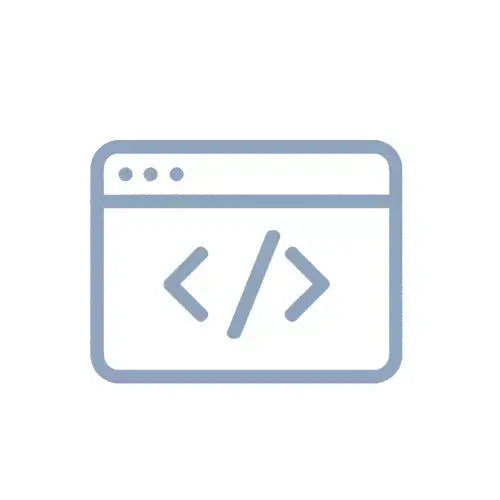 Icon of a web browser with code symbols on a white background