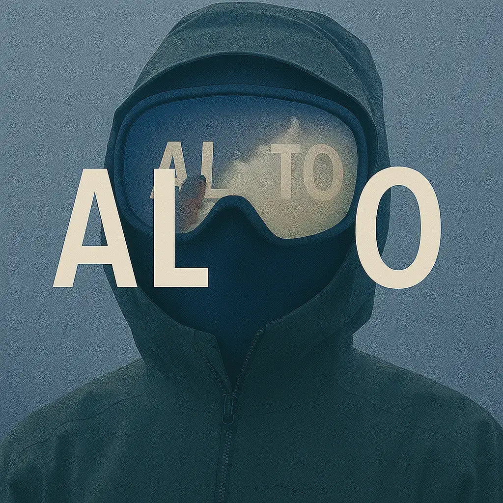 Person wearing a hooded jacket with 'ALTO' text overlay on a blue background